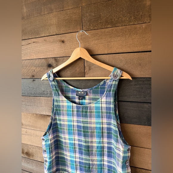 Vintage Plaid Cotton Pinafore Dress British Khaki Robert Talbott 90s - Picture 4 of 11